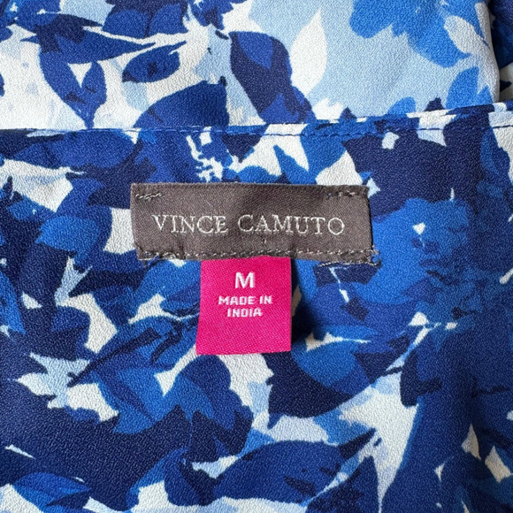 VINCE CAMUTO Floral Ruffle V-Neck Loose Blouse Top Flutter Sleeves Blue Medium - Picture 12 of 12